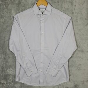 Charles Tyrwhitt Shirt Medium Button Up White Micro Purple Diamonds Geometric